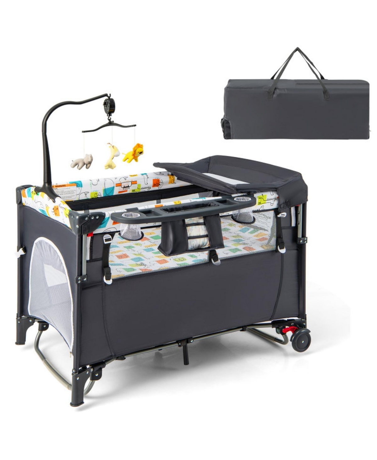 Gouun Foldable Bedside Crib Nursery Center Featuring Music Box