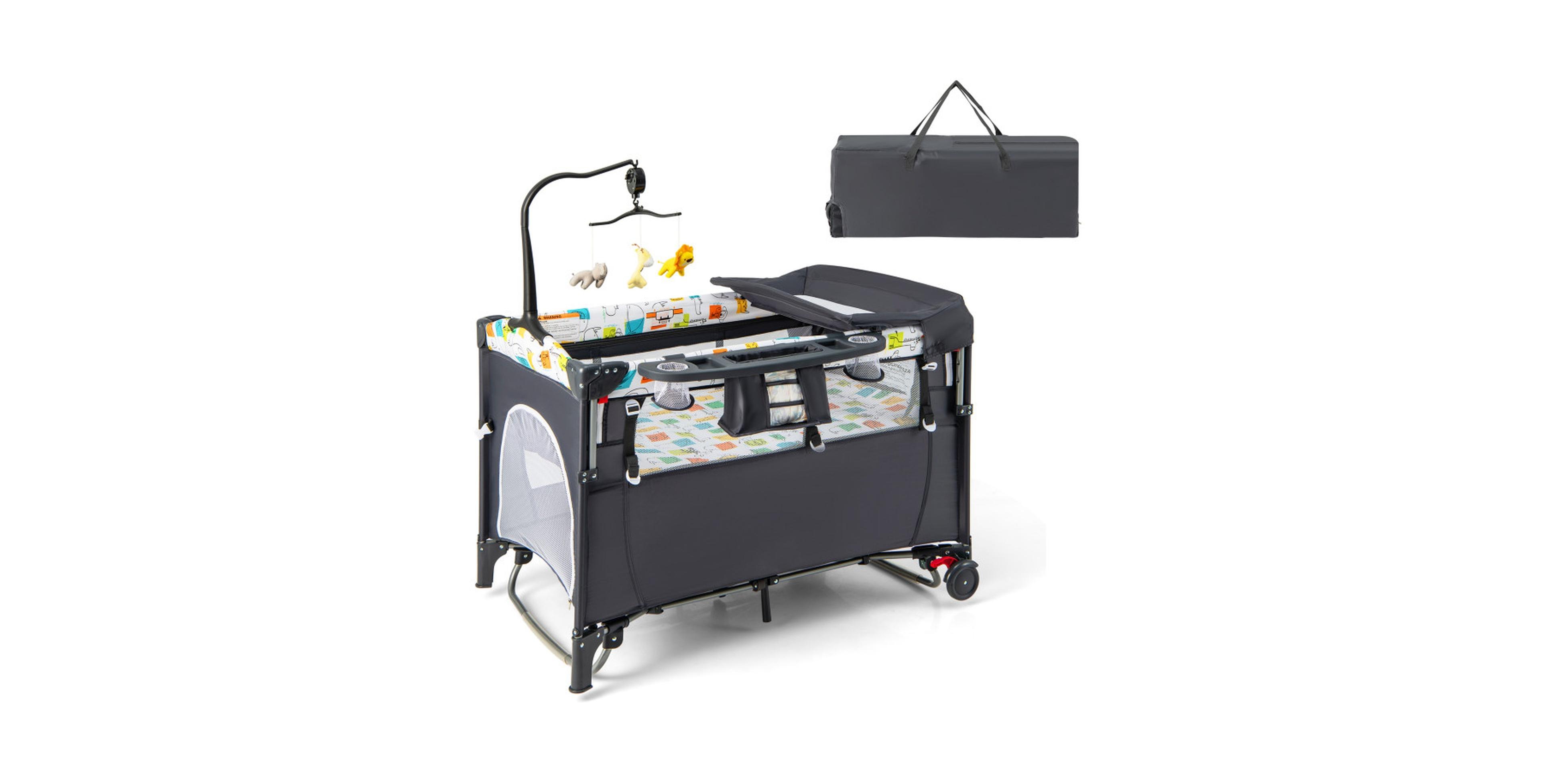 Gouun Foldable Bedside Crib Nursery Center Featuring Music Box