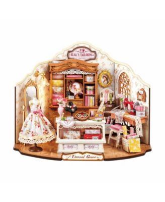 Elsa's Tailoring Wooden DIY Miniature House Kit with Detailed Interior, Ages 14+