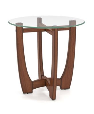 23.5 in Round Tempered Glass End Table on X-Shaped Base
