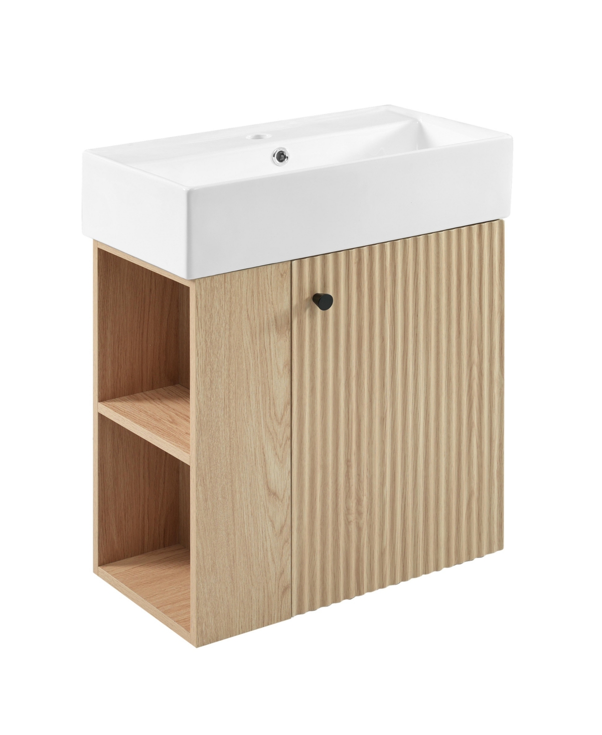 Sillysis 22 Inch Floating Bathroom Vanity, Mdf Cabinet, Ceramic Integrated Sink, Left Side Open Storage, Assembly Required - Wood