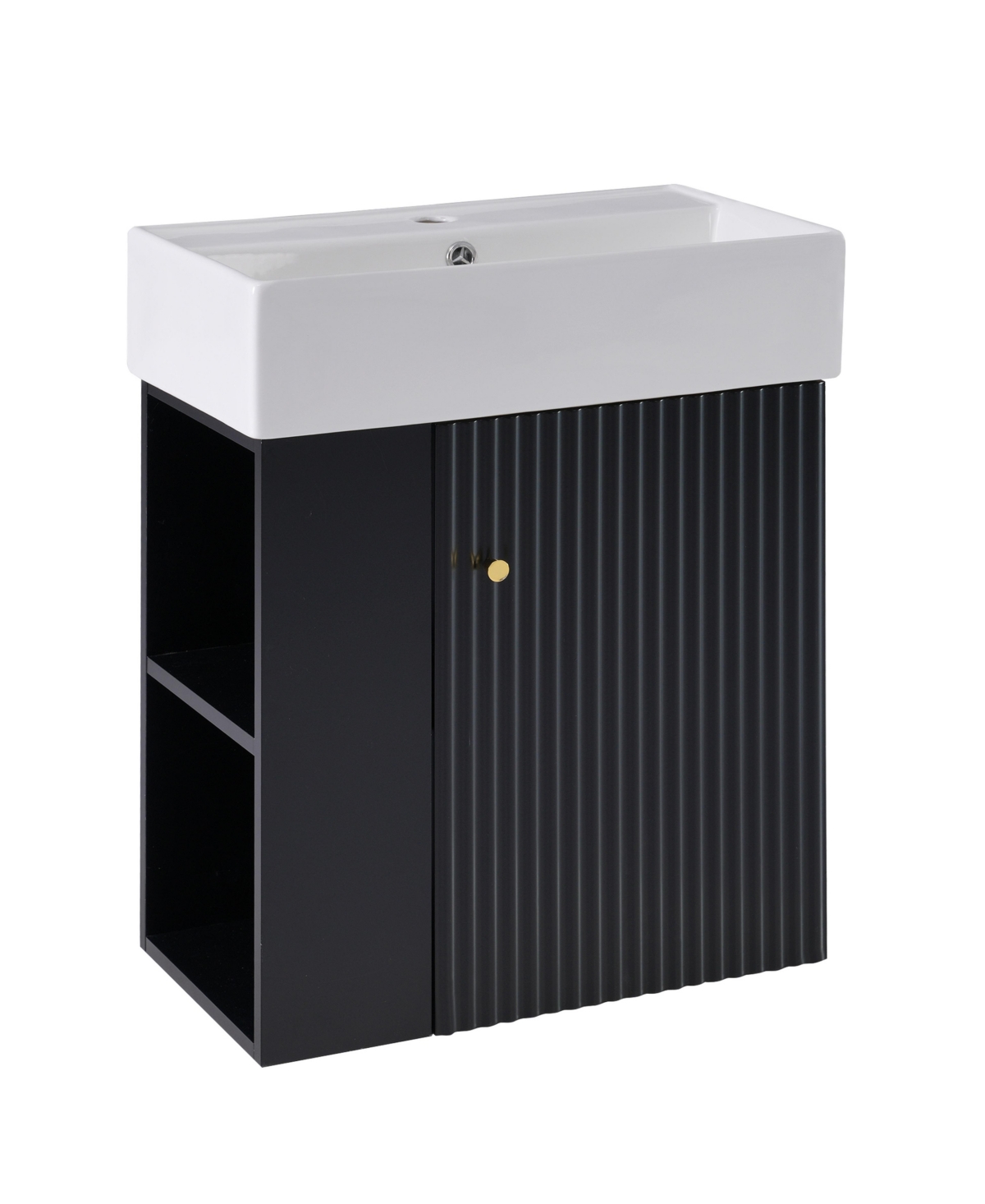 Sillysis 22 Inch Floating Bathroom Vanity, Mdf Cabinet, Ceramic Integrated Sink, Left Side Open Storage, Assembly Required - Black