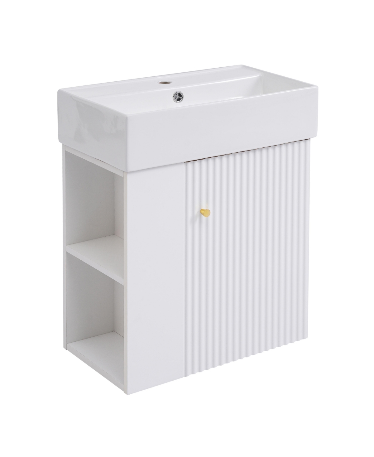 Sillysis 22 Inch Floating Bathroom Vanity, Mdf Cabinet, Ceramic Integrated Sink, Left Side Open Storage, Assembly Required - White