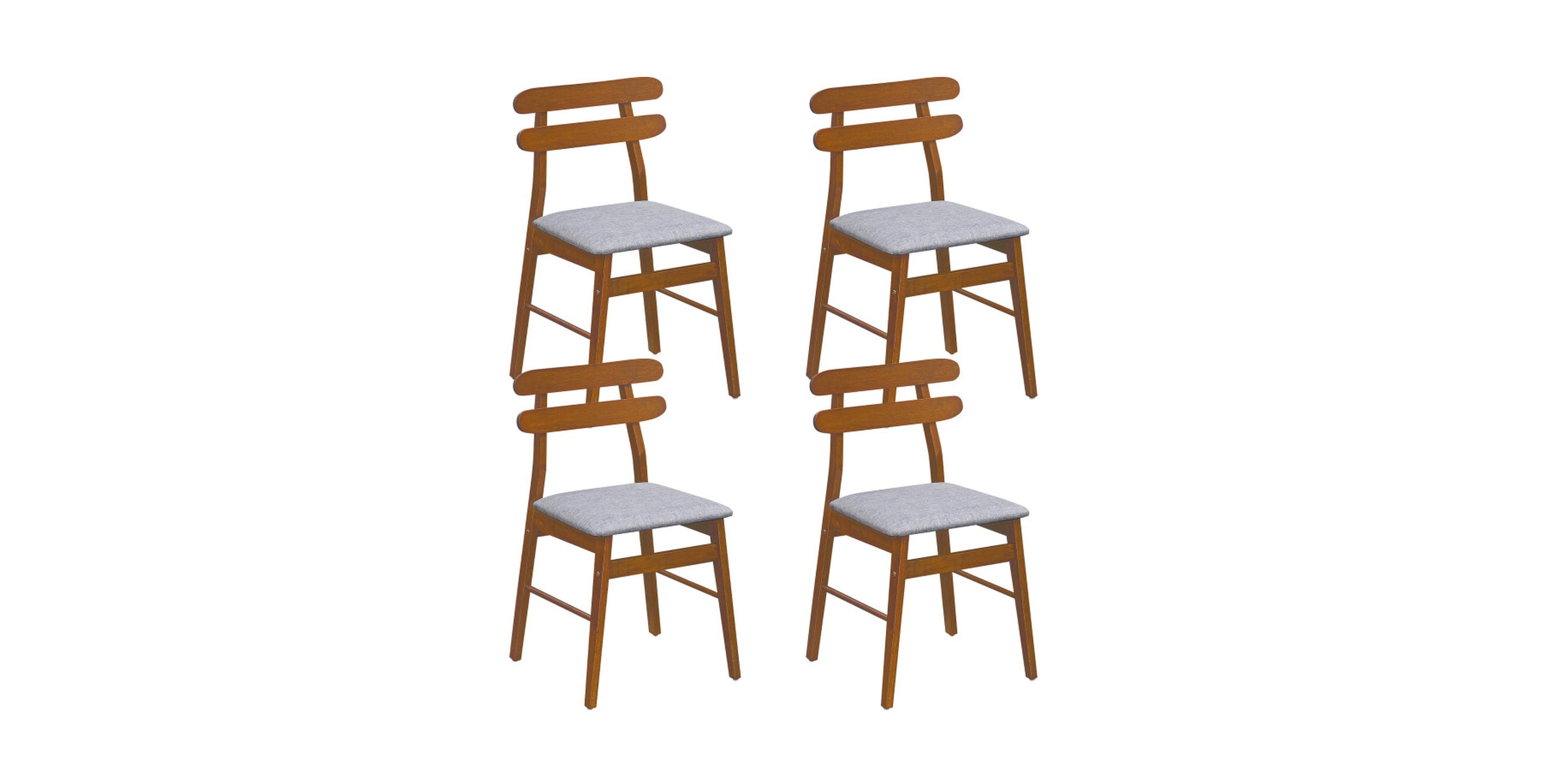 Gouun Set of 4 Padded Linen Dining Chairs with Curved Backs