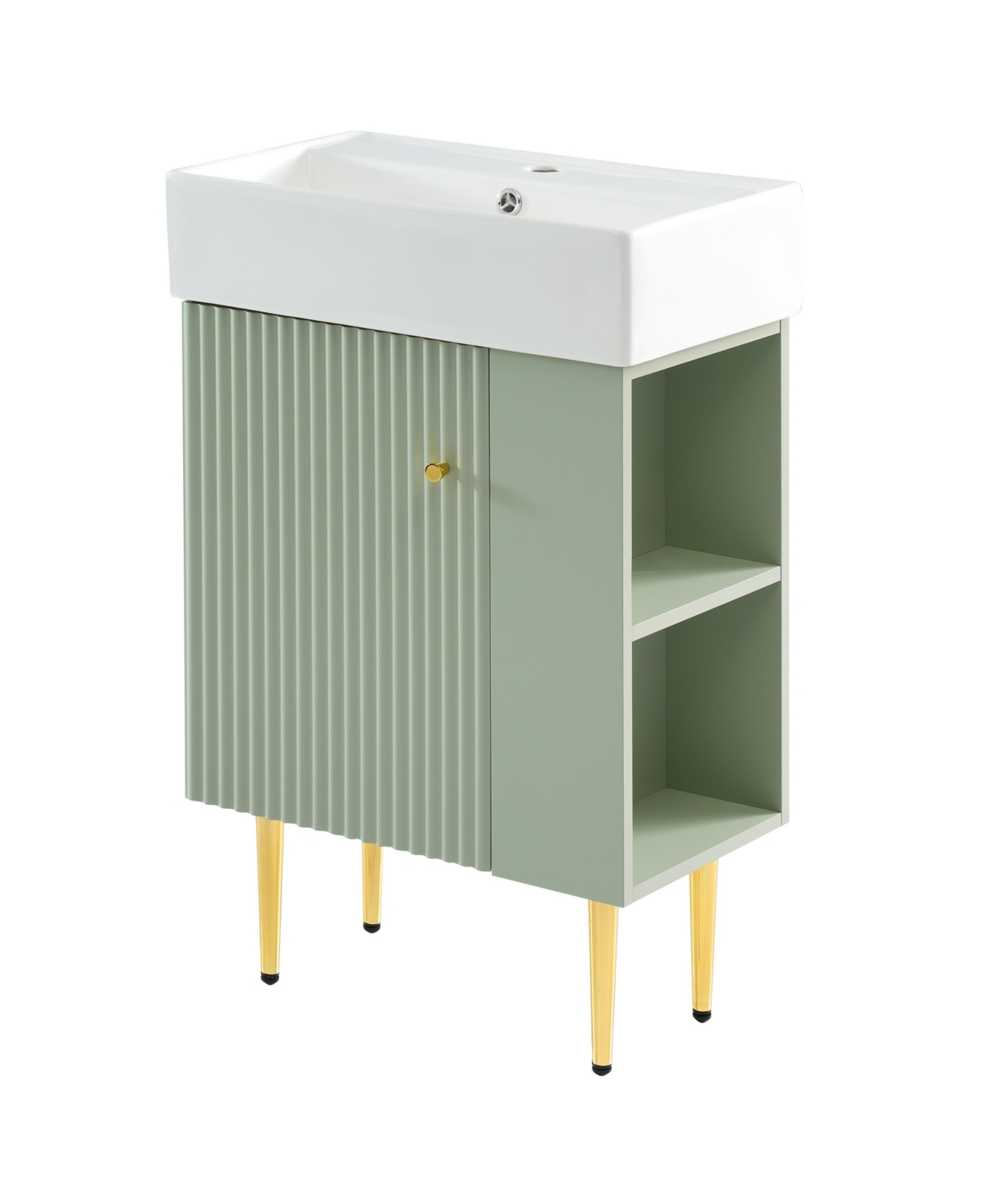 Sillysis 22 Inch Freestanding Bathroom Vanity, Mdf Cabinet with Metal Legs, Ceramic Integrated Sink, Right Side Open Storage, Assembly Required - Gree
