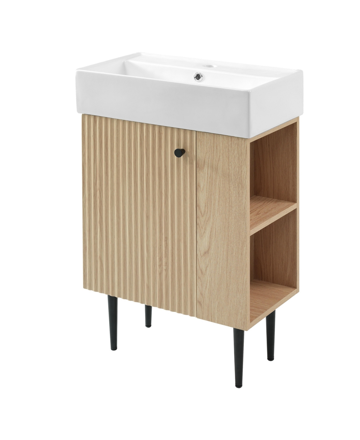 Sillysis 22 Inch Freestanding Bathroom Vanity, Mdf Cabinet with Metal Legs, Ceramic Integrated Sink, Right Side Open Storage, Assembly Required - Wood