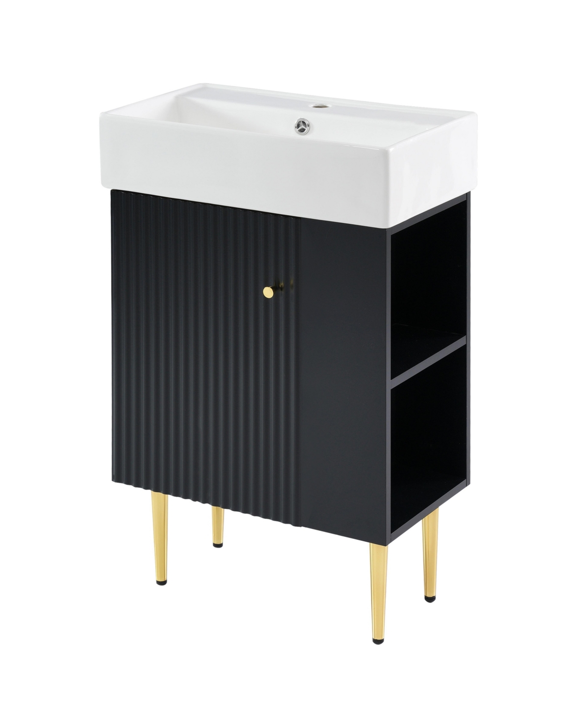 Sillysis 22 Inch Freestanding Bathroom Vanity, Mdf Cabinet with Metal Legs, Ceramic Integrated Sink, Right Side Open Storage, Assembly Required - Blac