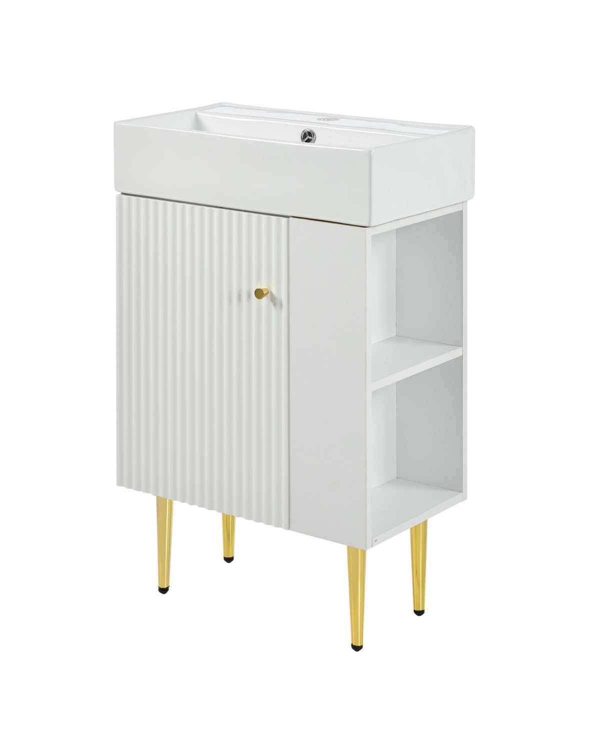 Sillysis 22 Inch Freestanding Bathroom Vanity, Mdf Cabinet with Metal Legs, Ceramic Integrated Sink, Right Side Open Storage, Assembly Required - Whit