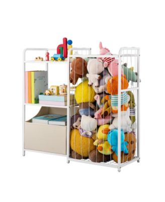 2-Tier Kids Bookshelf and Stuffed Animal Storage Organizer with Fabric Toy Chest for Kids Room