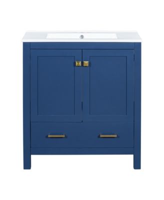 30 Inch Freestanding Bathroom Vanity MDF Cabinet with Solid Wood Frame, Ceramic Integrated Sink, Removable Drawer Dividers, Assembly Required
