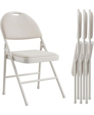 Folding Chairs Set of 4, Linen Padded Fabric Seats with Heavy Duty Metal Frame Non Slip Feet Pads