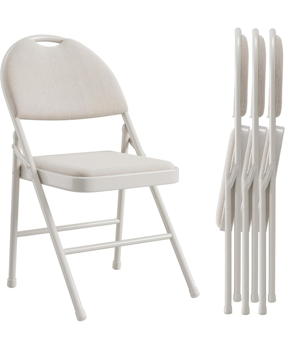 Gaomon Folding Chairs Set of 4, Linen Padded Fabric Seats with Heavy Duty Metal Frame Non Slip Feet Pads - Beige-linen 4