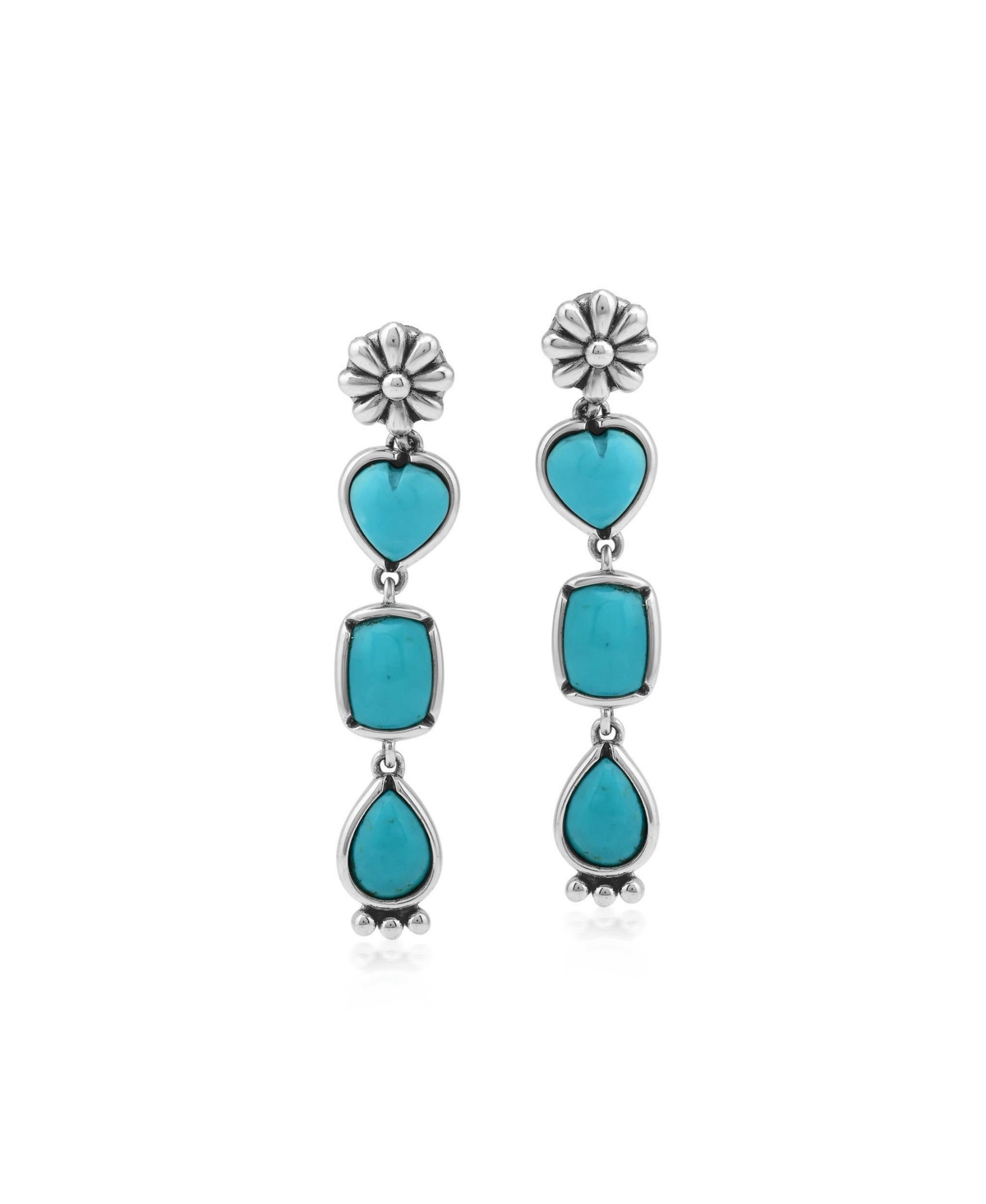 American West Jewelry Kingman Turquoise 3-Shape Concha Dangle Earrings in Sterling Silver - Kingman turquoise