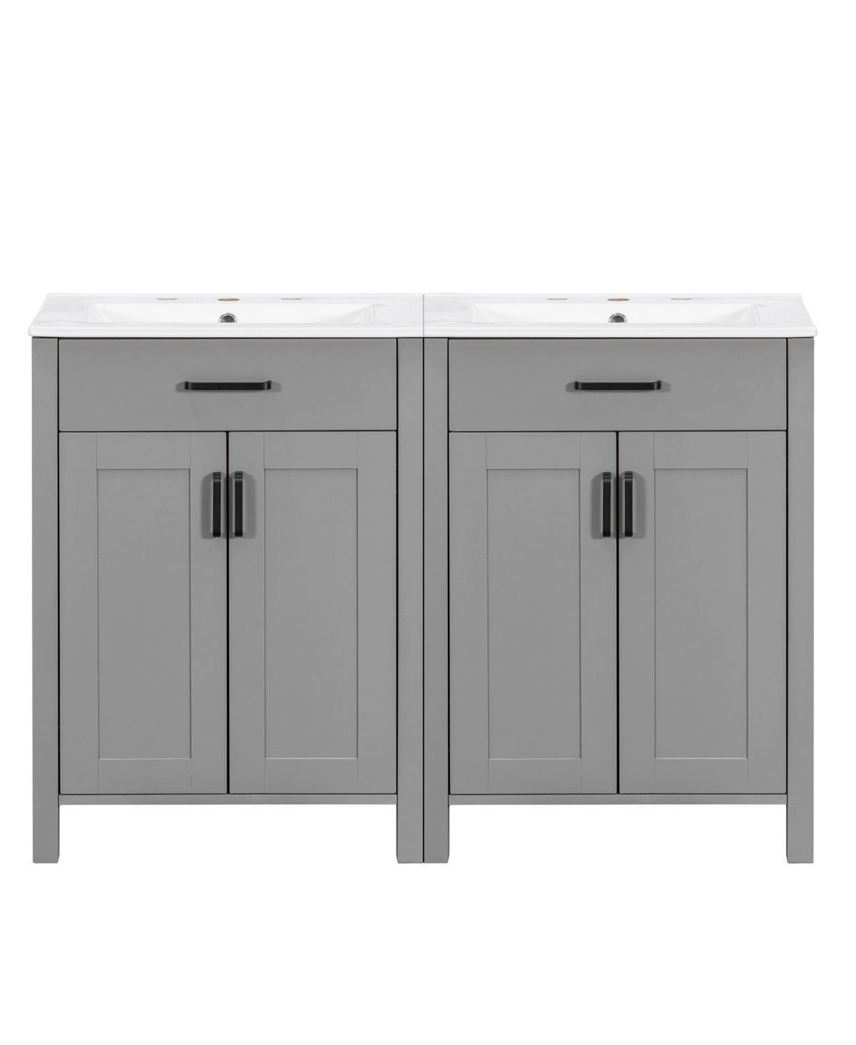 Sillysis 48 Inch Freestanding Bathroom Vanity Mdf Cabinet with Solid Wood Frame and Legs, Ceramic Integrated Sinks, Tip-Out Drawers, Assembly Required