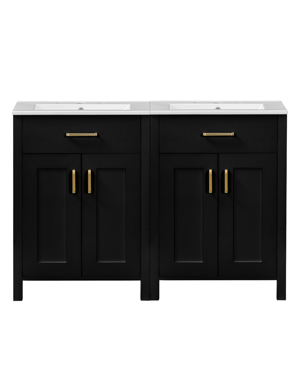 Sillysis 48 Inch Freestanding Bathroom Vanity Mdf Cabinet with Solid Wood Frame and Legs, Ceramic Integrated Sinks, Tip-Out Drawers, Assembly Required