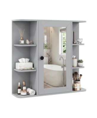Wall Mounted Medicine Cabinet with Mirror and 6 Open Shelves, Bathroom Storage Cabinet