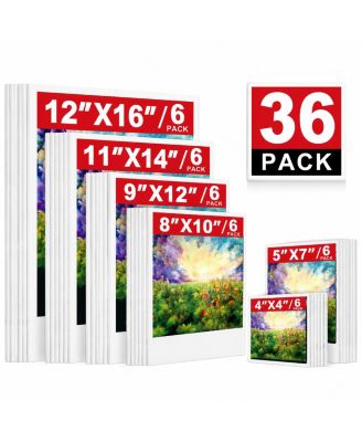 36 Pack Blank Painting Canvas Assorted Sizes For All Skill Levels