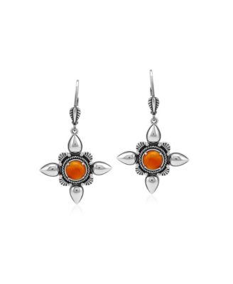 Orange Spiny Oyster Star Dangle Earrings in Sterling Silver