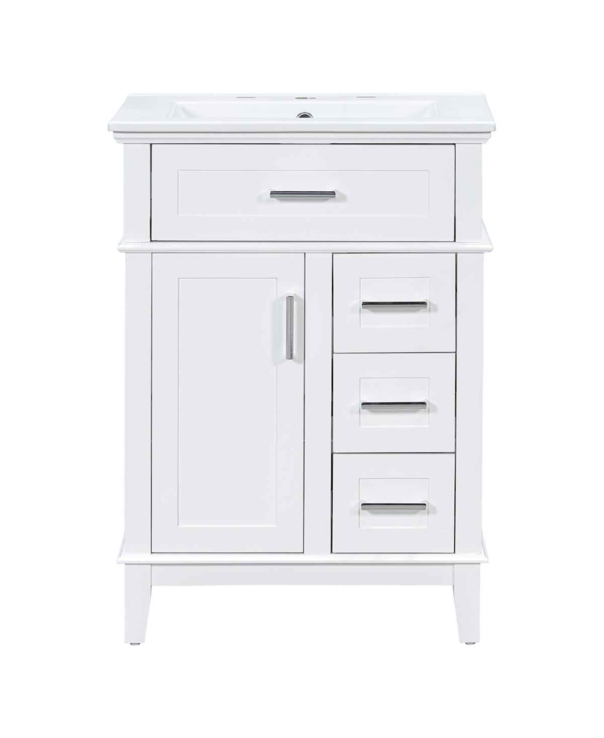 Sillysis 24 Inch Freestanding Bathroom Vanity, Mdf Cabinet with Solid Wood Frame, Ceramic Integrated Sink, Tip-Out Drawer, Assembly Required - White