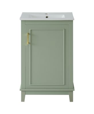 20 Inch Freestanding Bathroom Vanity, MDF Cabinet with Solid Wood Legs, Ceramic Integrated Sink, Door-Mounted Organizer, Assembly Required
