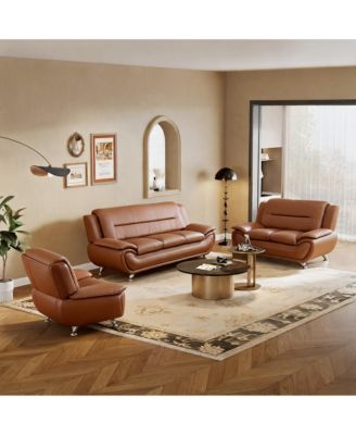 Faux Leather 3-Piece Couch Living Room Sofa Set, Sofa Loveseat Chair with 110-115degree(s) Angled Backrest