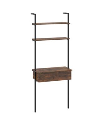4-Tier Ladder Bookshelf with Drawer and Metal Frame for Living Room