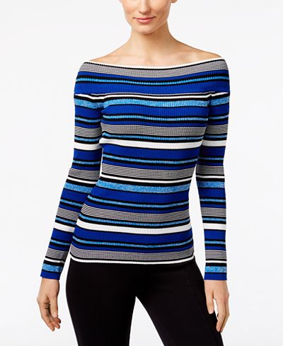 INC International Concepts Reversible Off-The-Shoulder Striped Sweater, Only at Macy's