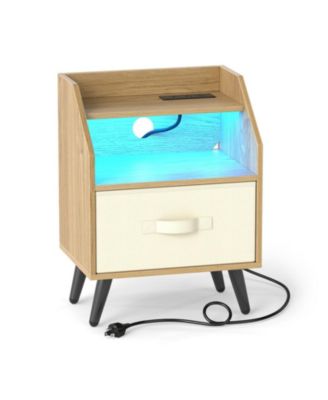 Nightstand with Power Outlets and Open Storage Shelf