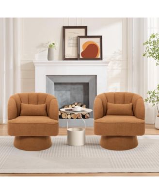 2 Set of Modern Swivel Barrel Accent Chair, Upholstered Armchair With Backrest and Plush Padding, Comfy Round Lounge Chair Living Room