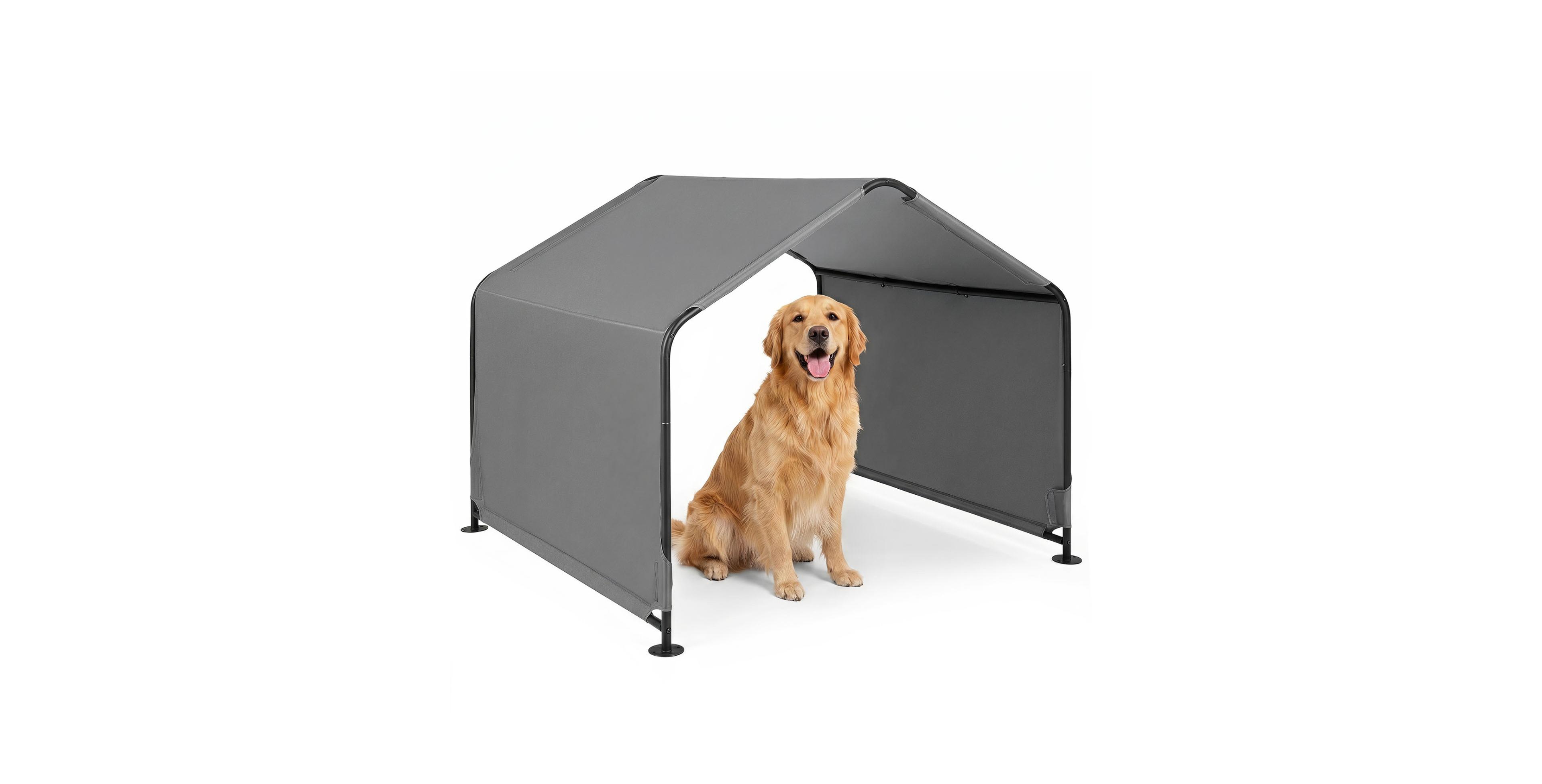 Sugift Outdoor Dog Shade Shelter with Waterproof Roof and Ground Stakes for Deck