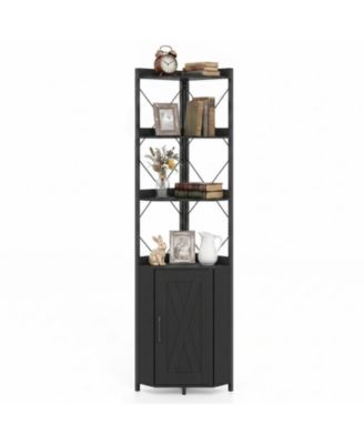 6-Tier 71in Tall Freestanding Bookshelf with Cabinet and Metal Frame