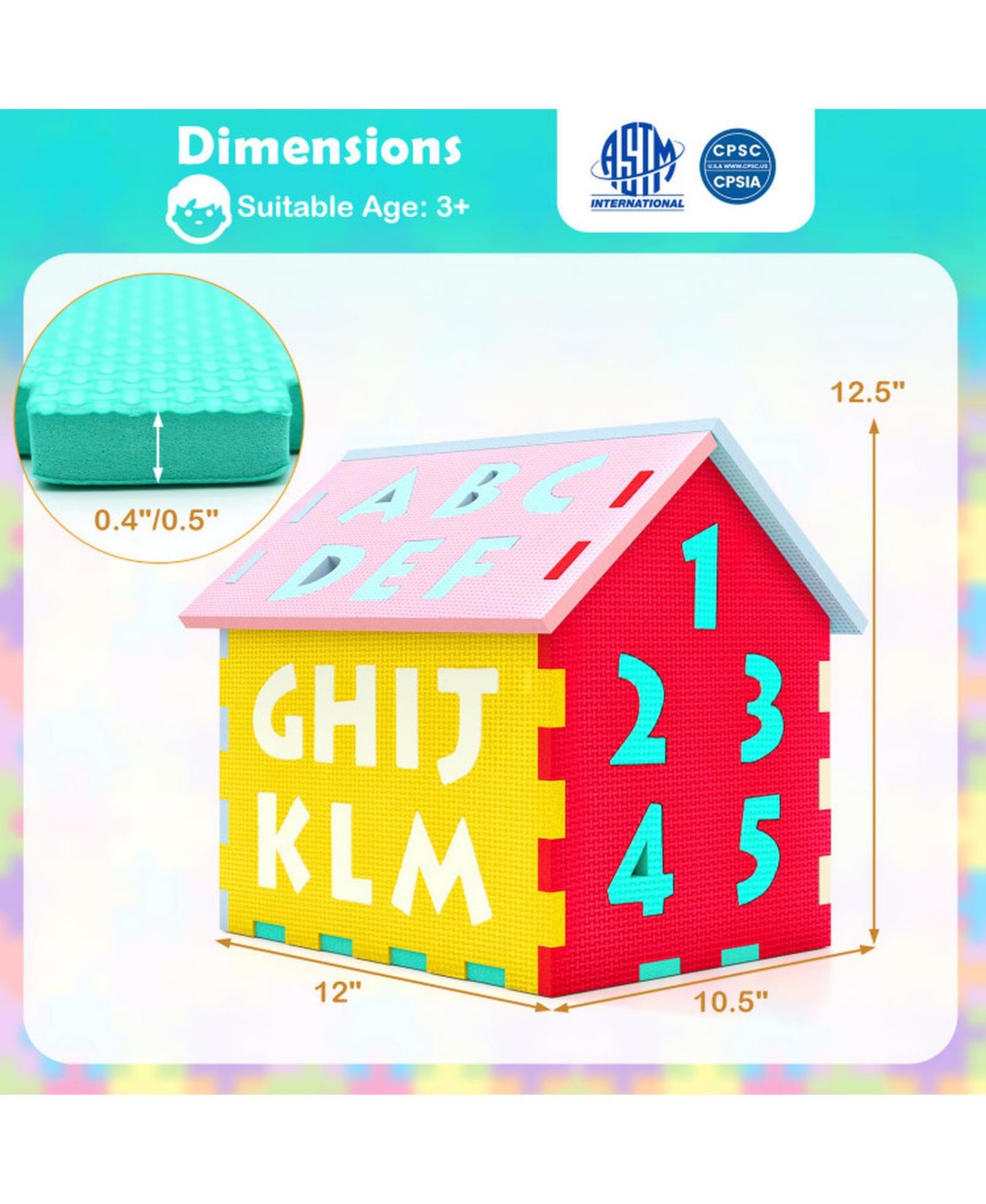 Детские игрушки HONGGE Playhouse Interlocking 7-Piece Play Mat Set, Ages 3+, цвет: Assorted Panel Colors — фото 3