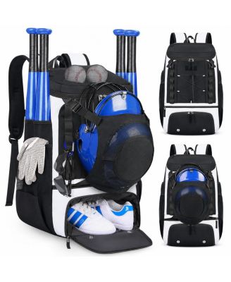 40L Baseball Backpack With Bat Sleeves Helmet Holder And Shoe Compartment