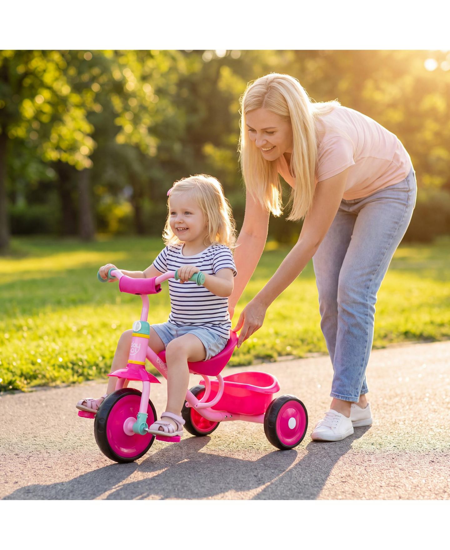 Детская игрушка Costway Toddler Tricycle with Removable Storage Basket, Indoor/Outdoor, 55 lbs Capacity, 2–5 лет, цвет: Розовый — фото 5