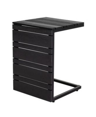 C-Shaped Outdoor Side Table with Slatted Wood-Plastic Top