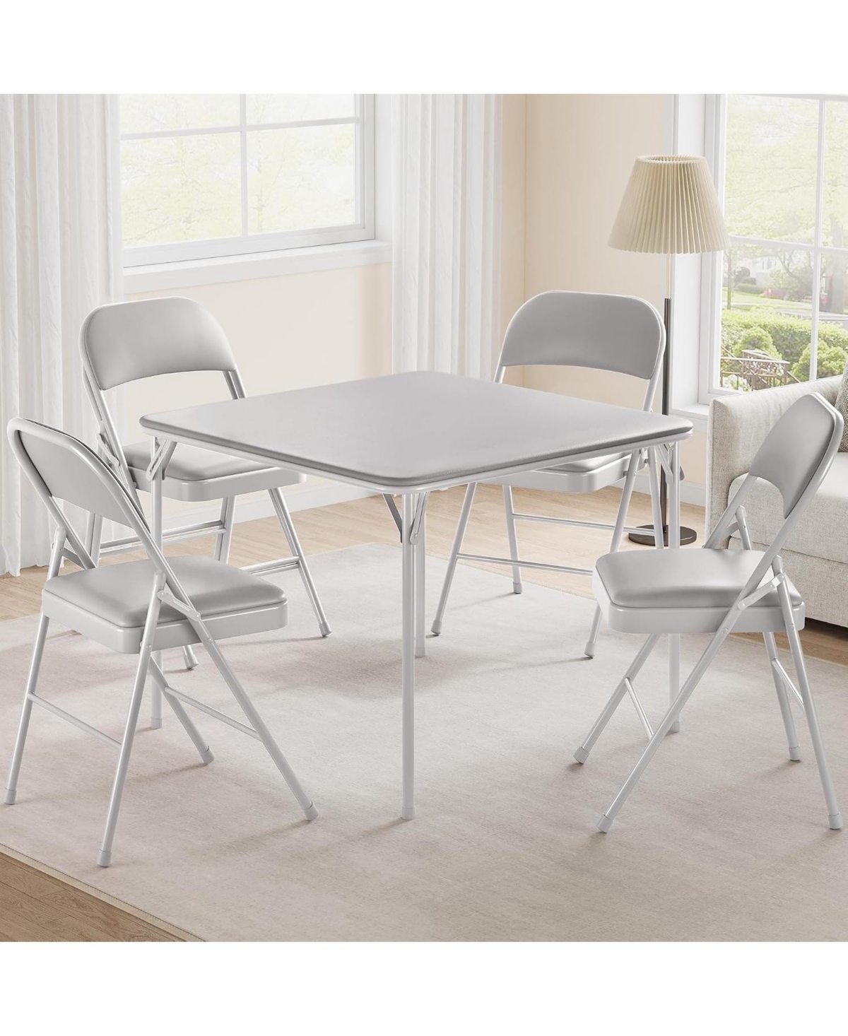 Gaomon Folding Portable Card Table and Foldable Chair Set of 3, Pu Upholstered Foldable Chairs and Table With Metal Frame - Grey