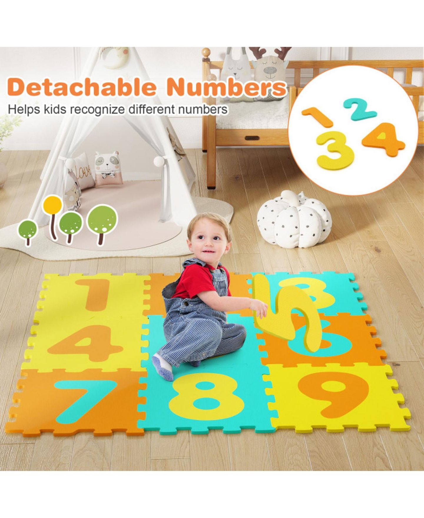 Детские игрушки HONGGE 9 Piece Foam Hopscotch Play Mat with Three Marker Discs, Ages 10 Months+, цвет: Assorted Tile Colors — фото 3