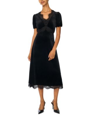 Women's Lace-Trim Puff-Sleeve Midi Dress