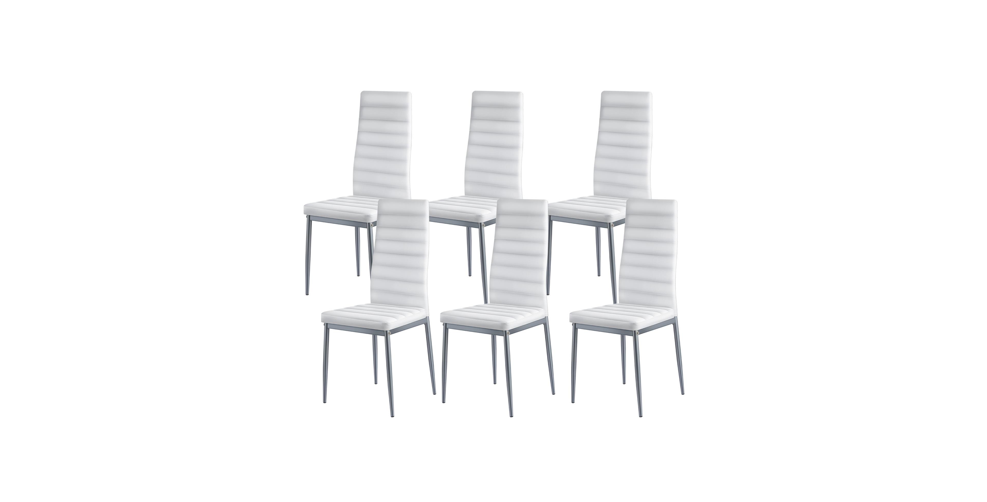 Sugift Set of 6 Upholstered Leather Dining Chairs with Thick Cushions and Metal Legs for Kitchen Table