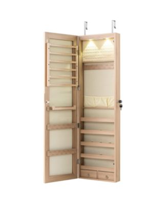 Wall and Door Mounted Mirrored Jewelry Cabinet with Lights