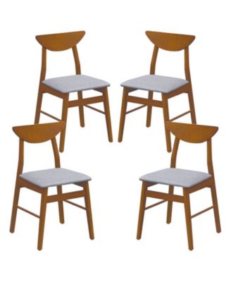 Set of 4 Upholstered Dining Chairs with Curved Backrest and Rubber Wood Frame