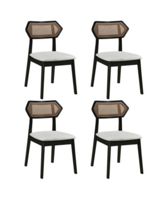 Mid Century Rattan Dining Chairs Set of 4 with Rattan Back