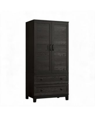 Armoire Wardrobe Closet with 2 Drawers, 72" Tall Wooden Organizer with Hanging Rod