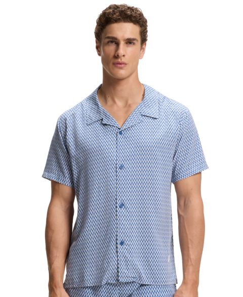Мужская рубашка Hugo Boss BOSS by Spread-Collar Mini-Pattern-Print Beach, цвет: Синий