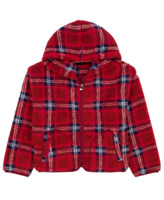 Girls' 7-16 Plaid Faux Fur Drop-Shoulder Hoodie