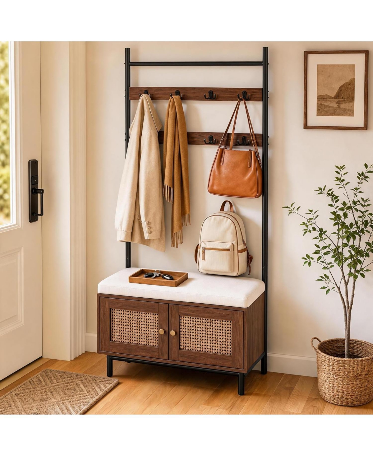 Gaomon Hall Tree with Bench and Shoe Storage - 4-in-1 Coat Rack - Brown