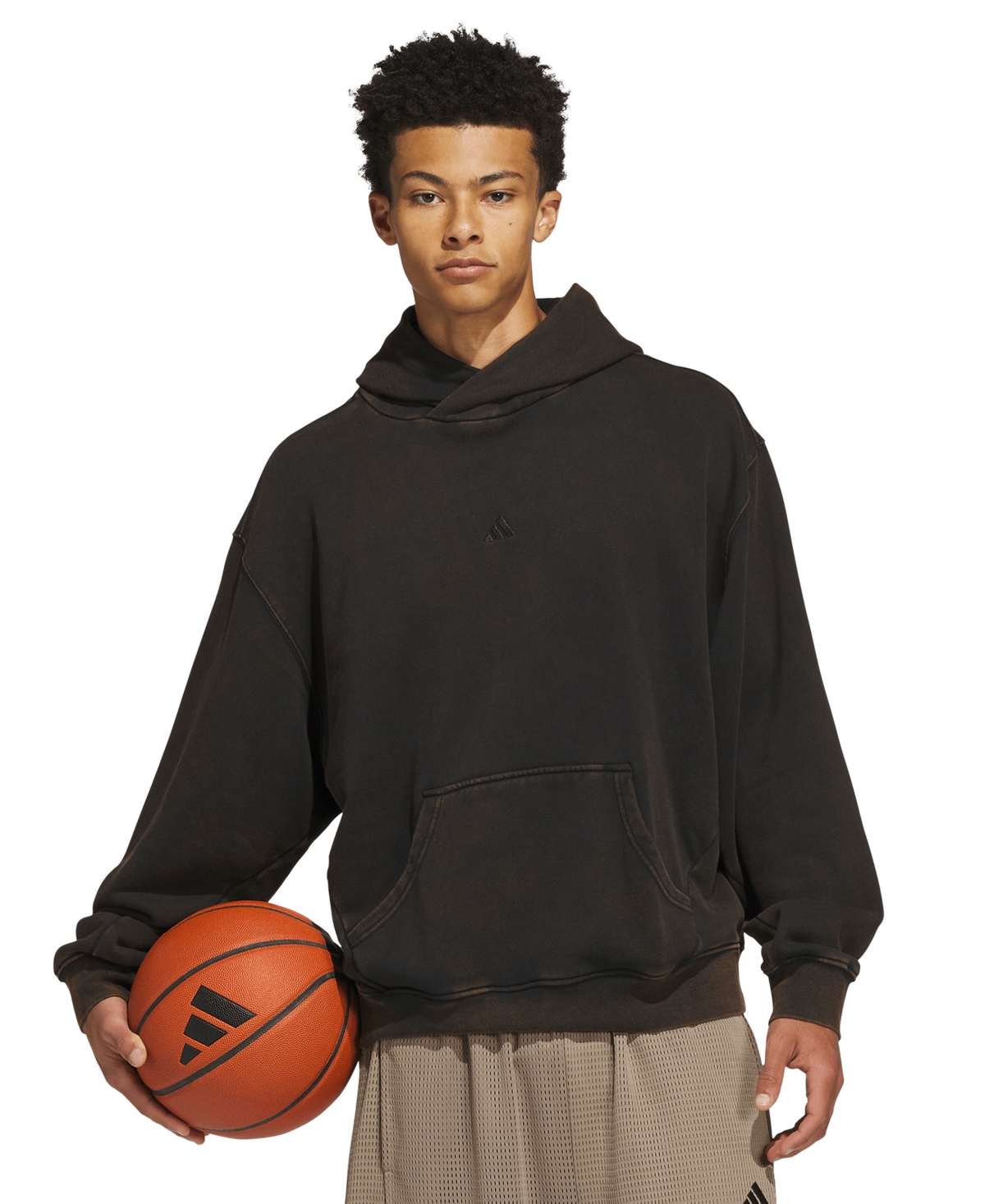 adidas Men's Basketball Washed Fleece Hoodie - Black