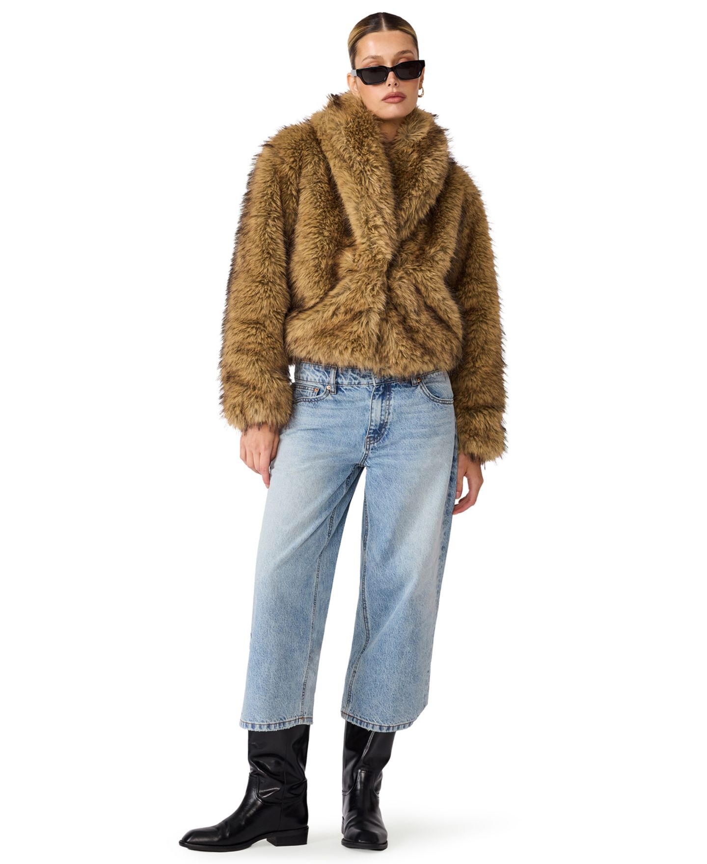 Женское пальто Steve Madden Roe Shawl Collar Cropped Faux Fur, цвет: Медовый — фото 2
