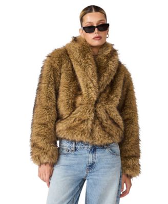 Women's Roe Shawl Collar Cropped Faux Fur Coat