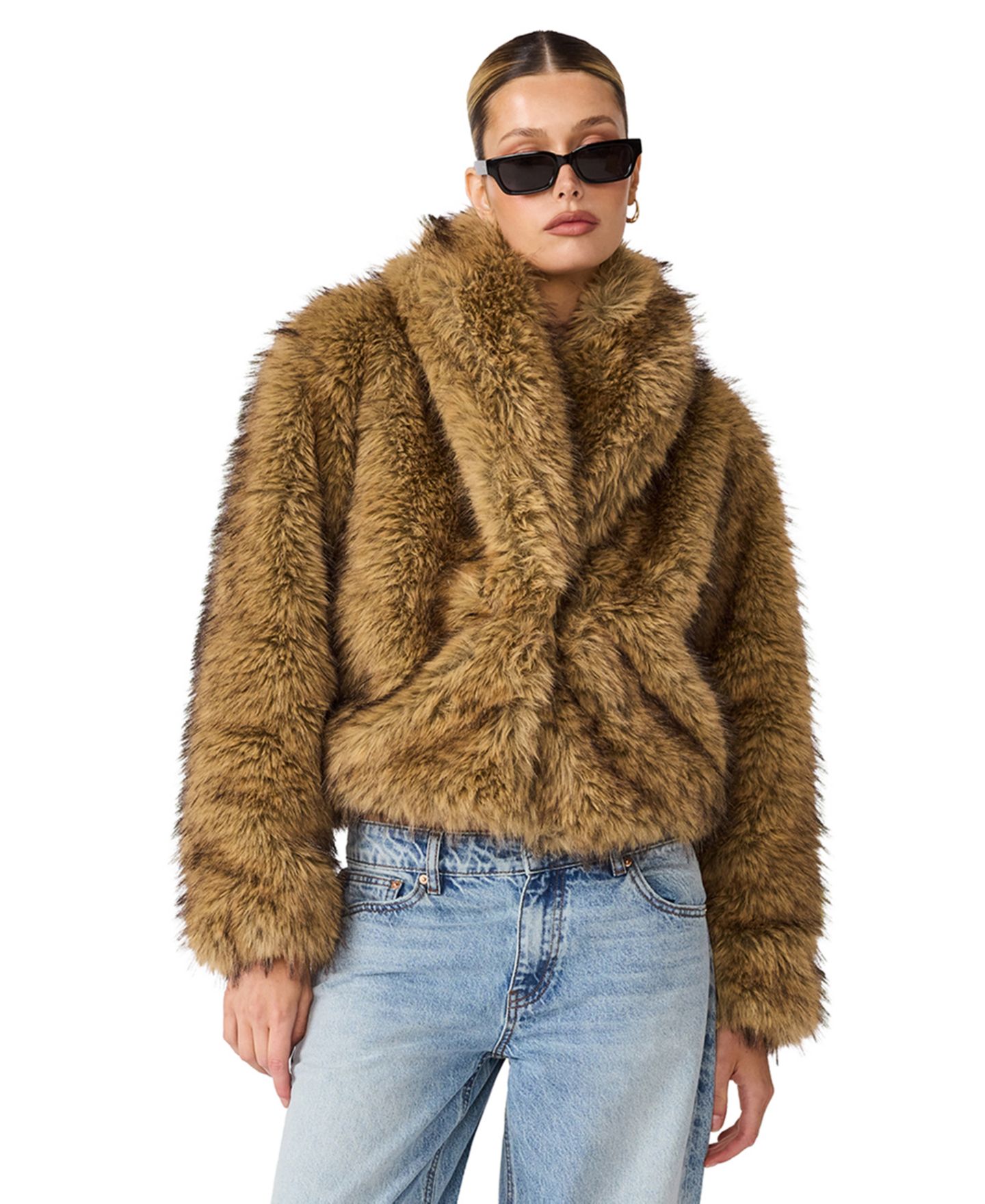 Женское пальто Steve Madden Roe Shawl Collar Cropped Faux Fur, цвет: Медовый — фото 1